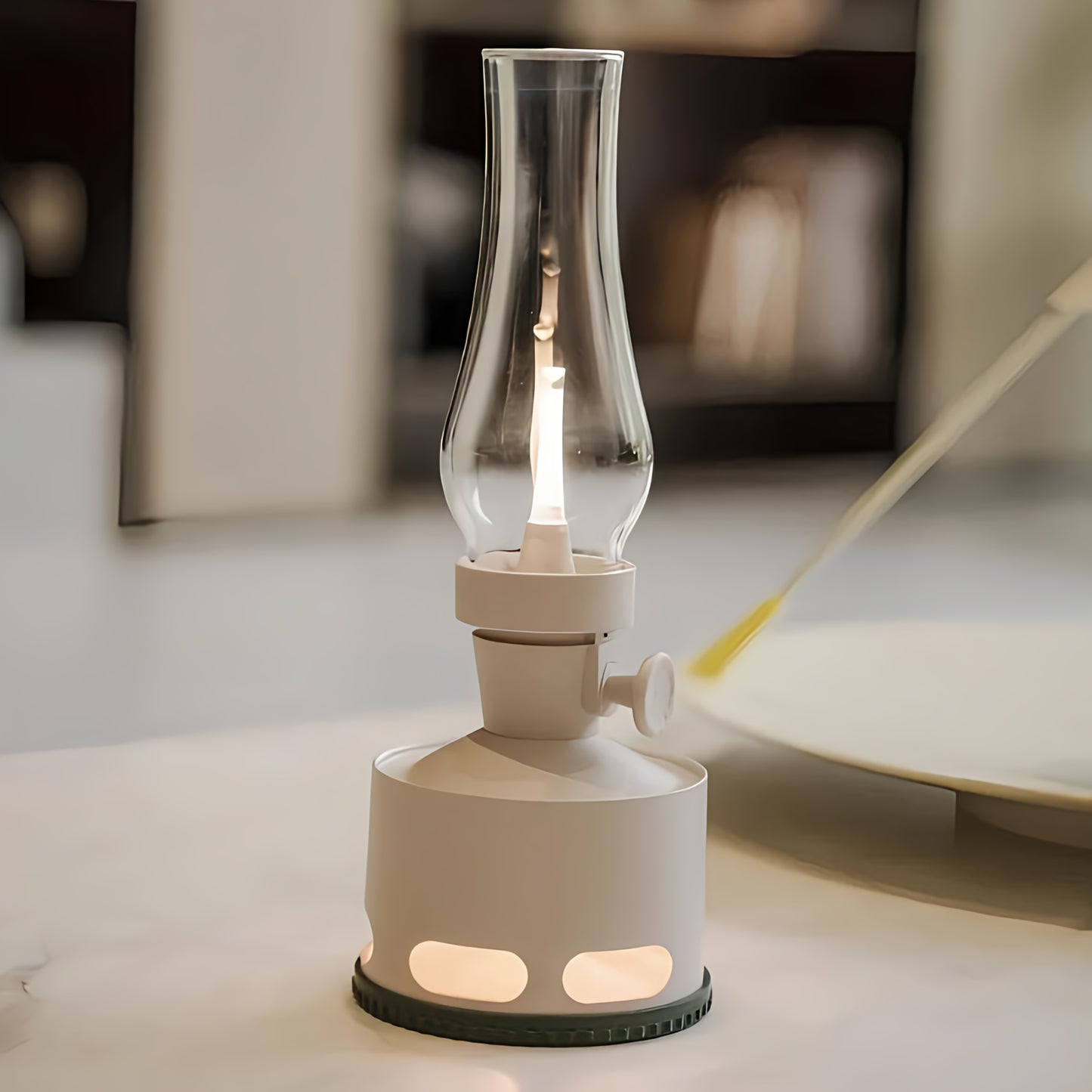 LED Tischlampe Retro Laterne Glas Nostalgisch