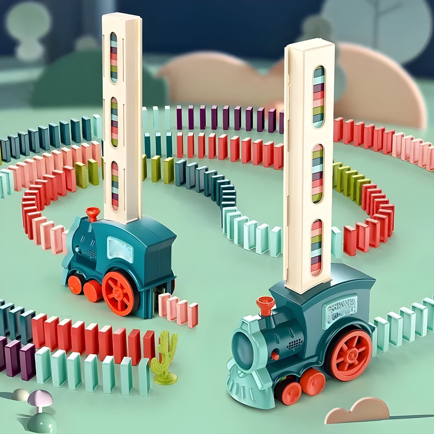 Domino Spielzeugzug mit bunten Steinen