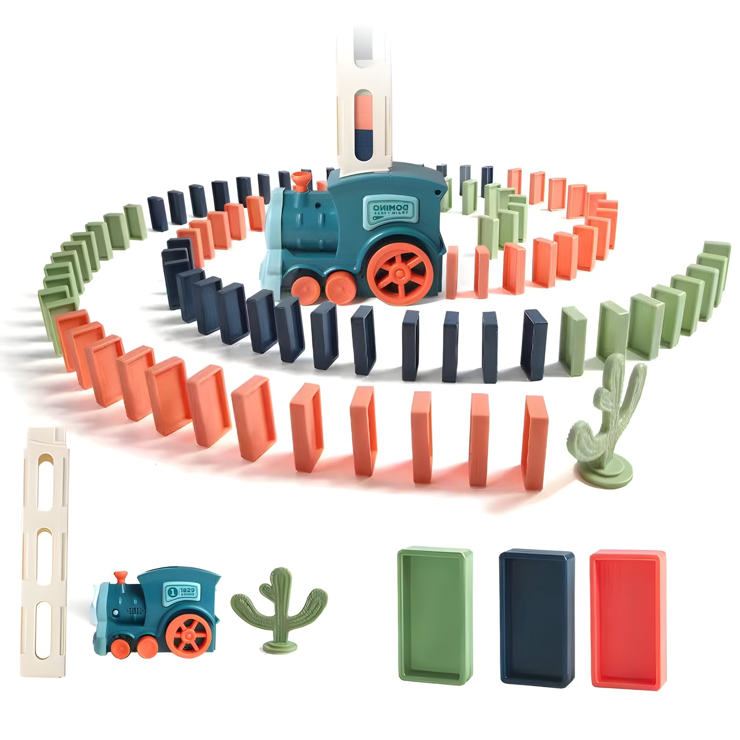 Domino Spielzeugzug mit bunten Steinen