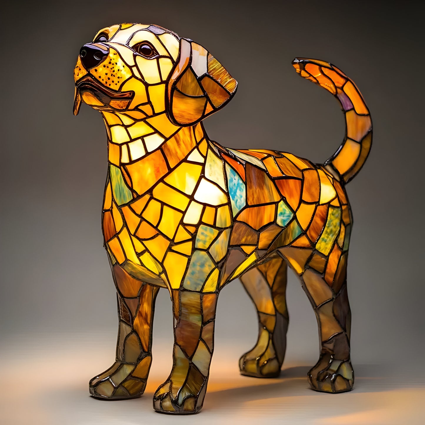 Tiffany Glas Hund Tischlampe Warmes Licht