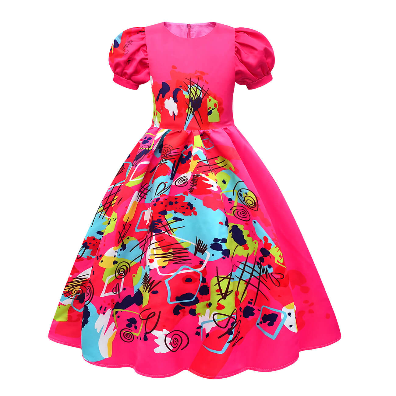 Mädchenkleid Puffärmel Bunt Partykleid Polyester