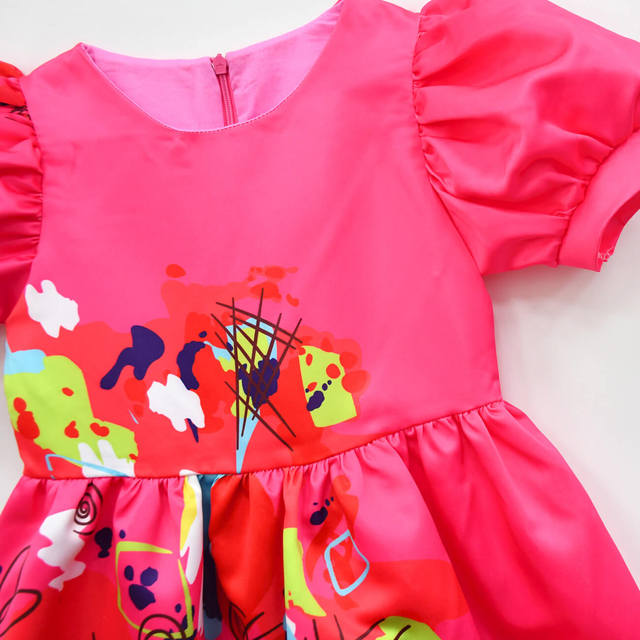 Mädchenkleid Puffärmel Bunt Partykleid Polyester
