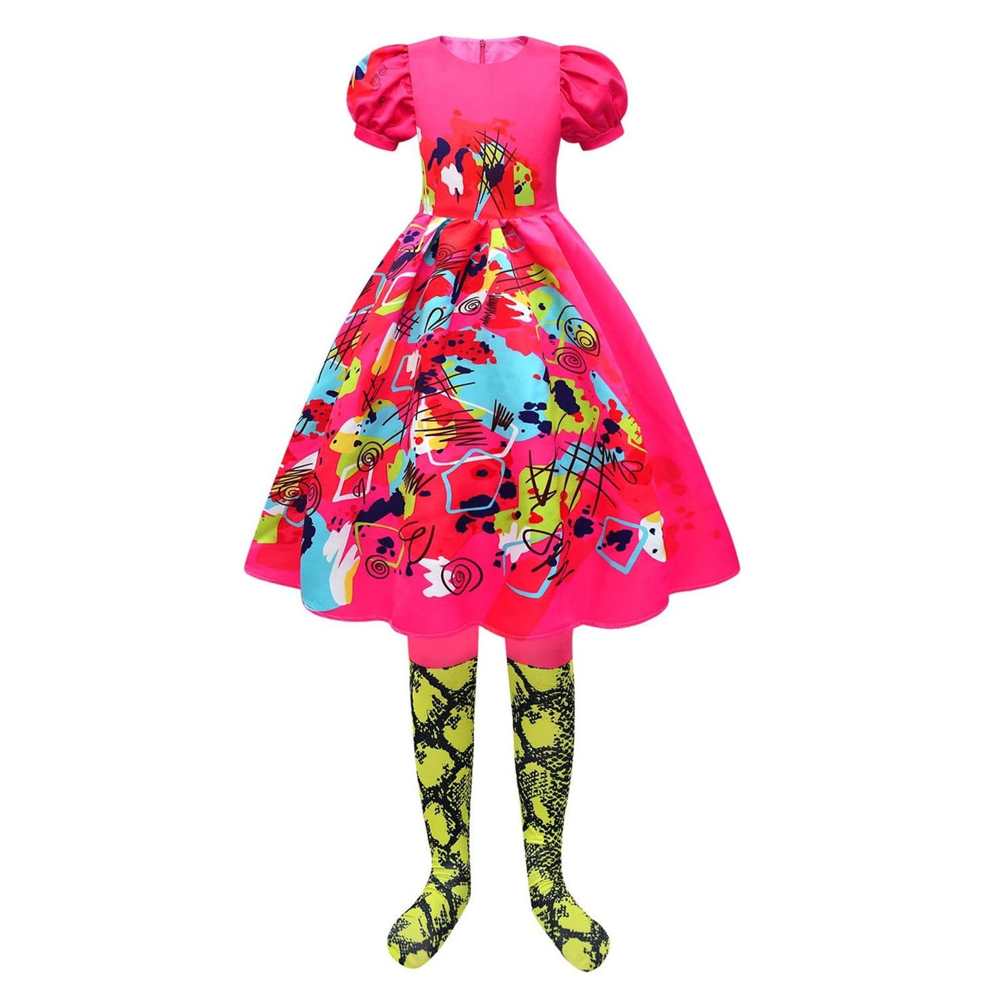 Mädchenkleid Puffärmel Bunt Partykleid Polyester