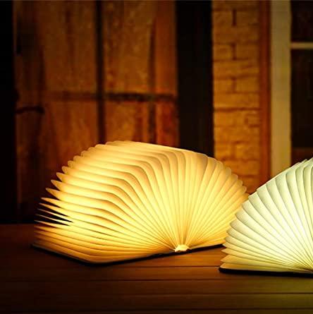 LED Tischlampe Holz Faltbares Buch Licht