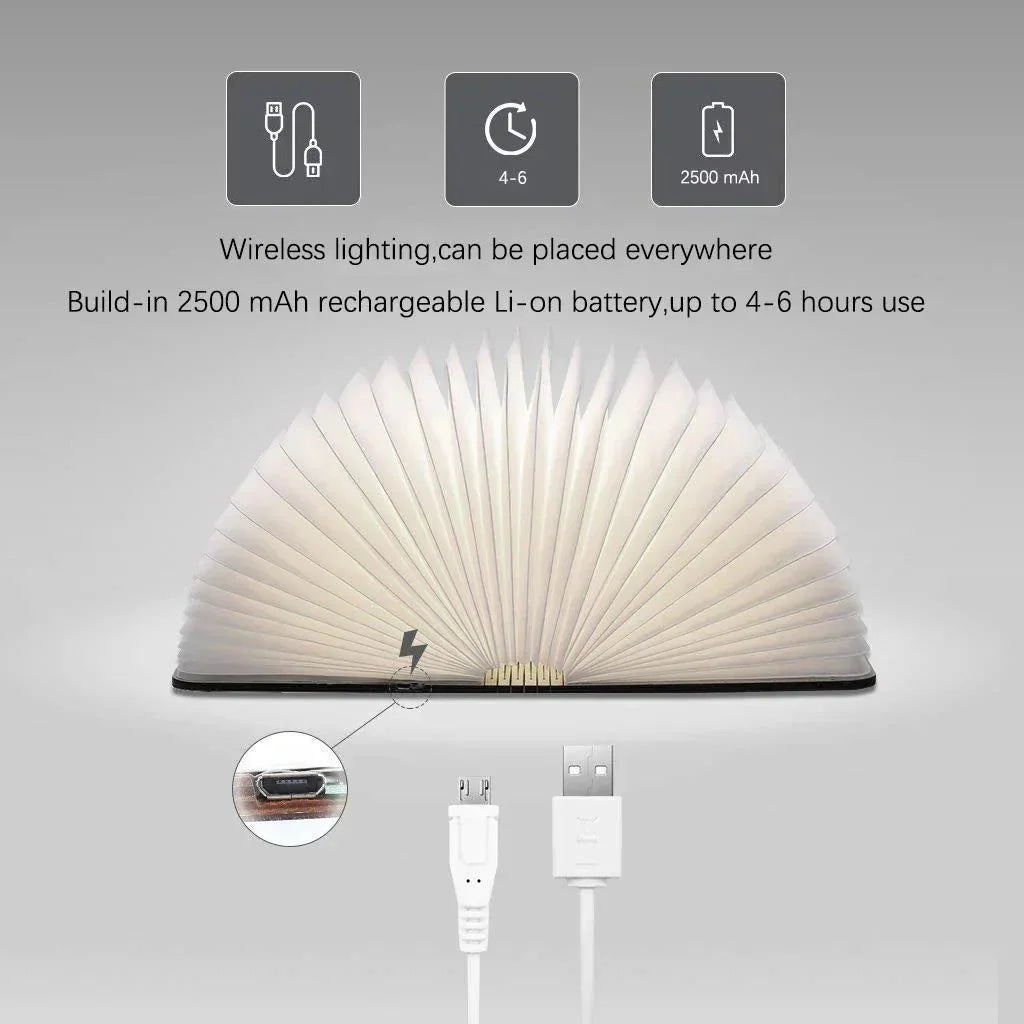 LED Tischlampe Holz Faltbares Buch Licht