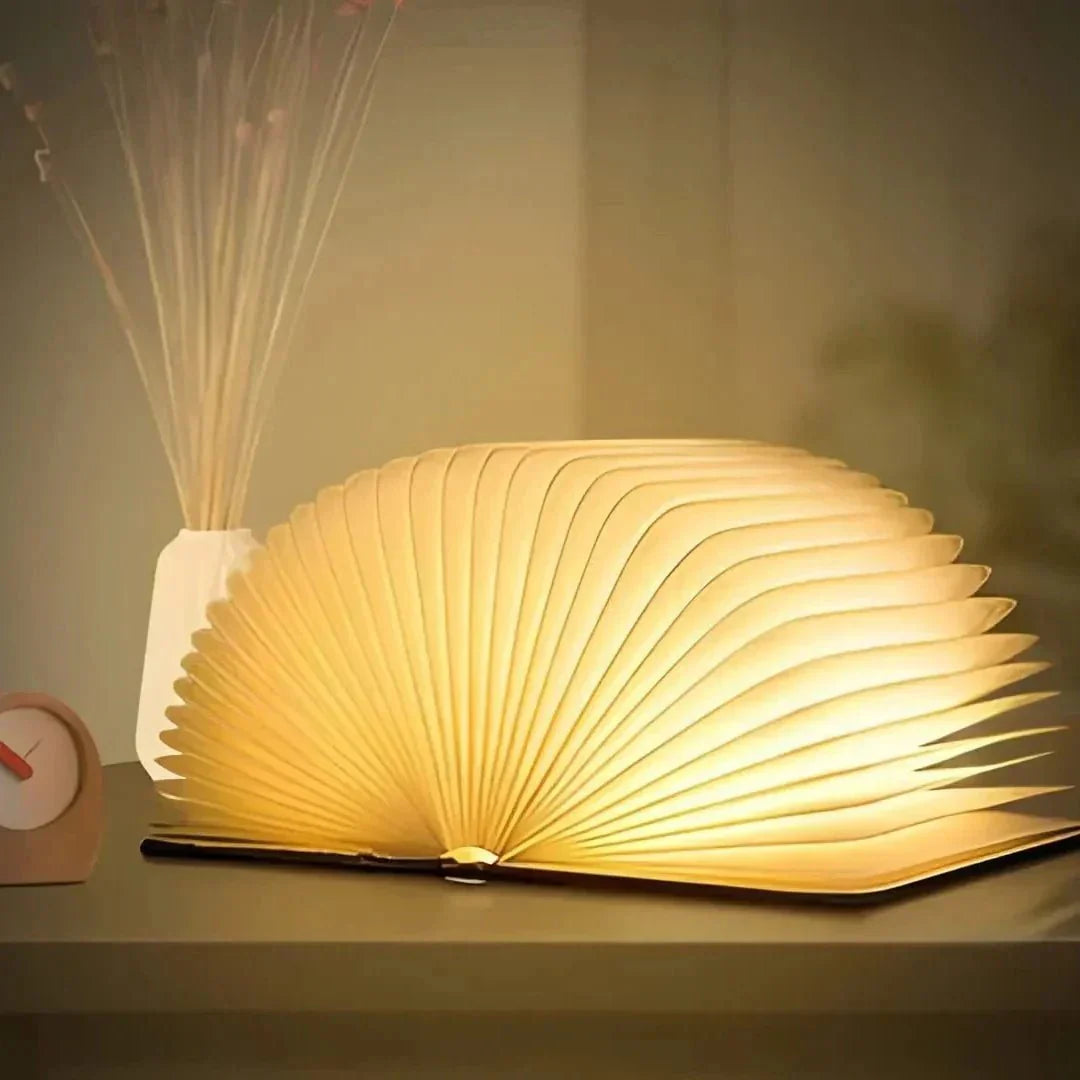 LED Tischlampe Holz Faltbares Buch Licht