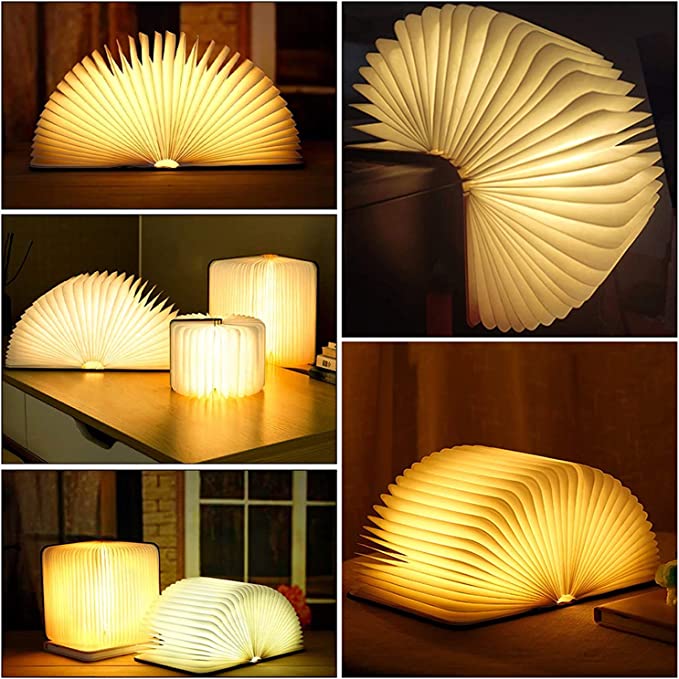LED Tischlampe Holz Faltbares Buch Licht