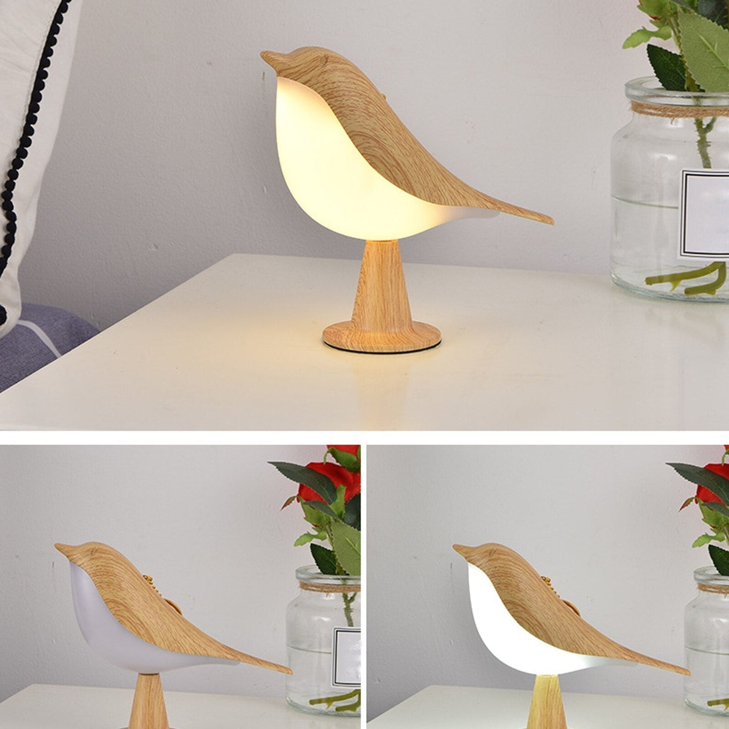 Tischlampe Vogel Design aus Holz LED Modern