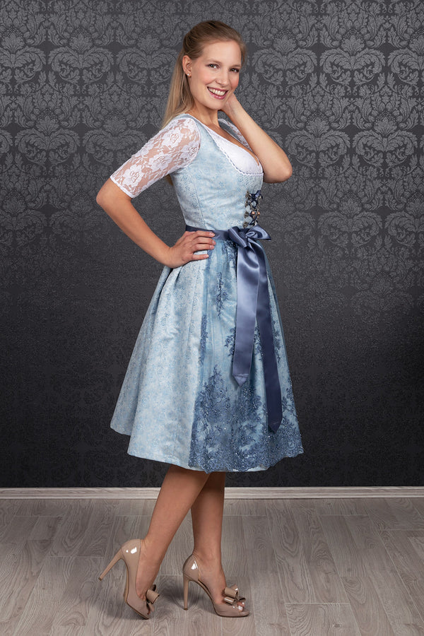 Damen Oktoberfest Hochgeschlossenes Dirndl Kleid | Langarm, Midi