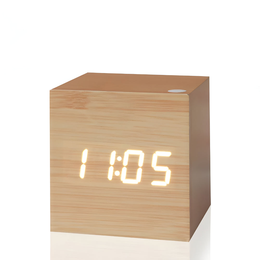 Digitale Holz Tischuhr Modernes Würfeldesign