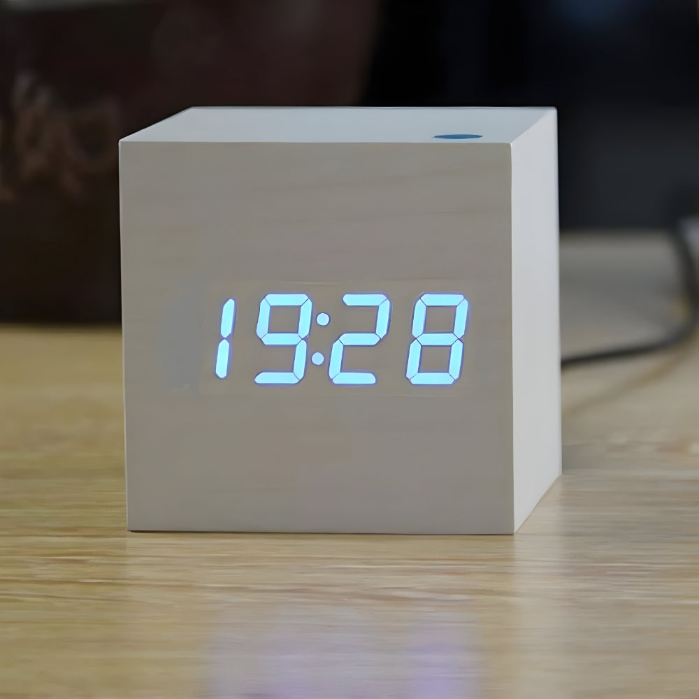 Digitale Holz Tischuhr Modernes Würfeldesign