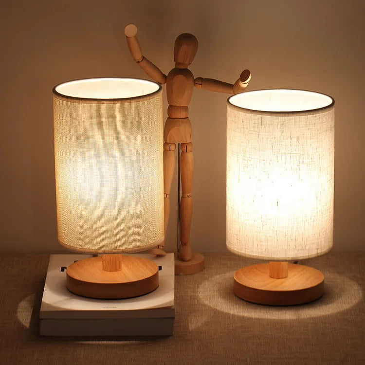 LED Tischlampe Stoff Holz Dimmbar