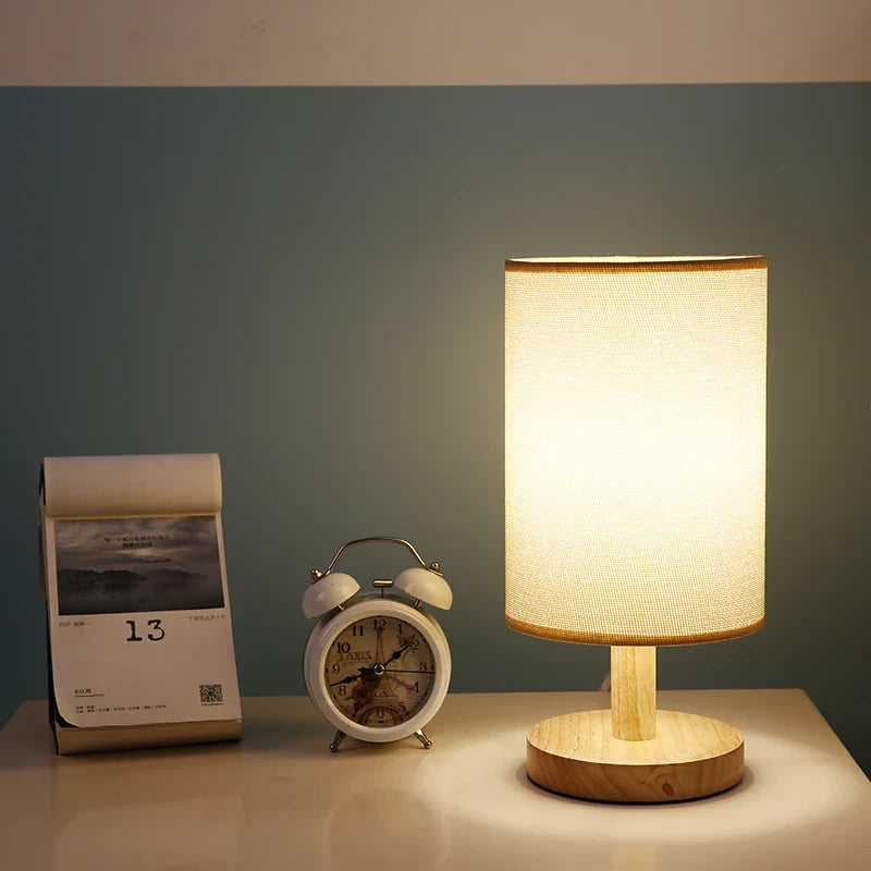 LED Tischlampe Stoff Holz Dimmbar