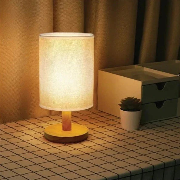 LED Tischlampe Stoff Holz Dimmbar