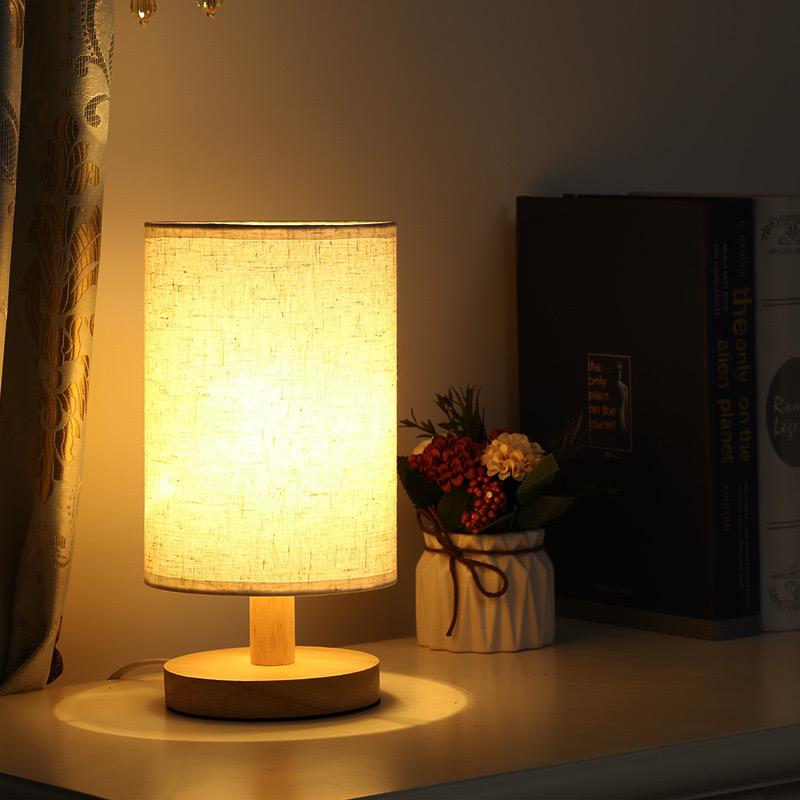 LED Tischlampe Stoff Holz Dimmbar