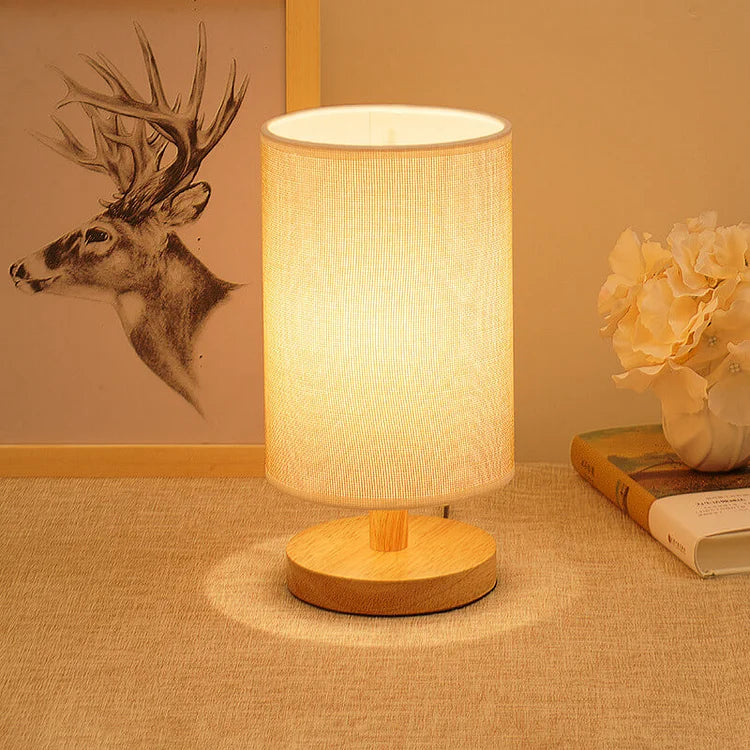 LED Tischlampe Stoff Holz Dimmbar