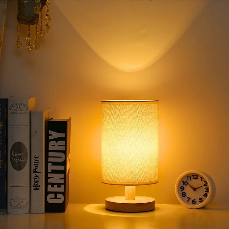 LED Tischlampe Stoff Holz Dimmbar