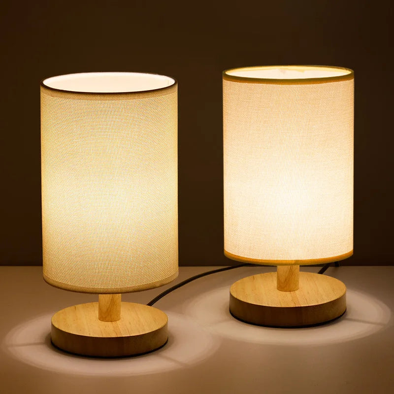 LED Tischlampe Stoff Holz Dimmbar