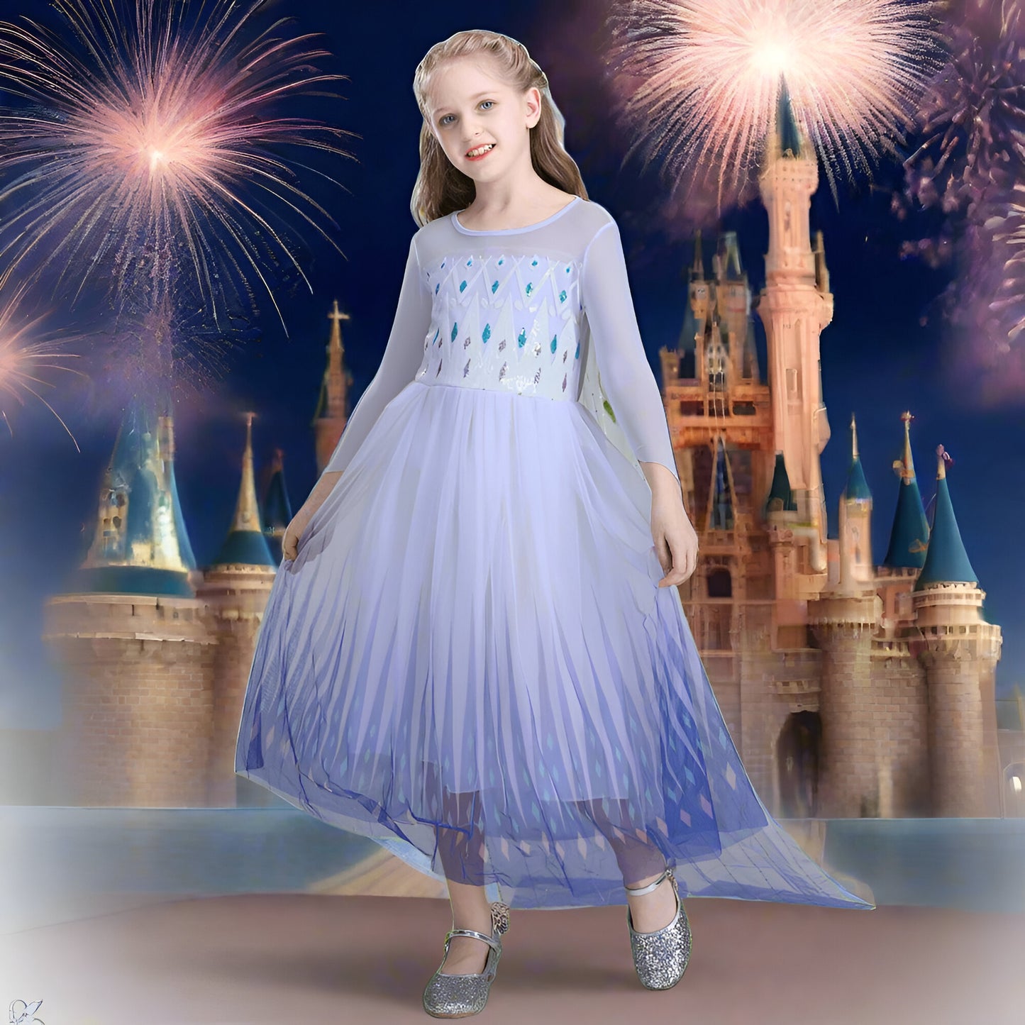 Prinzessin Kleid Mädchen Blau Weiß Kostüm