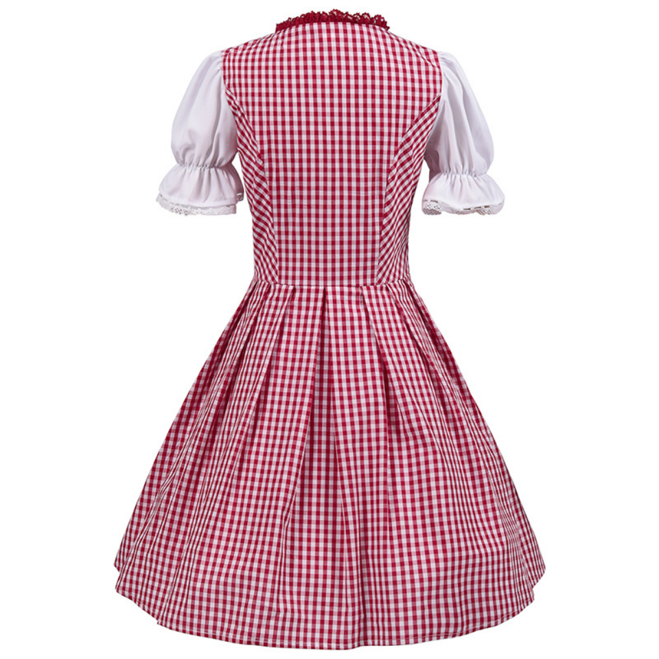Damen Oktoberfest Rot Kariertes Dirndl Kleid | Mini