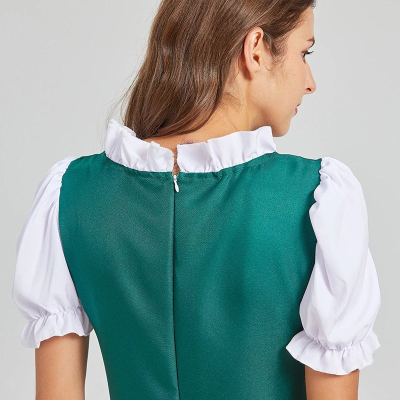 Damen Oktoberfest Dirndl Kleid 2025 | Hochgeschlossen Rotstickerei | Midi