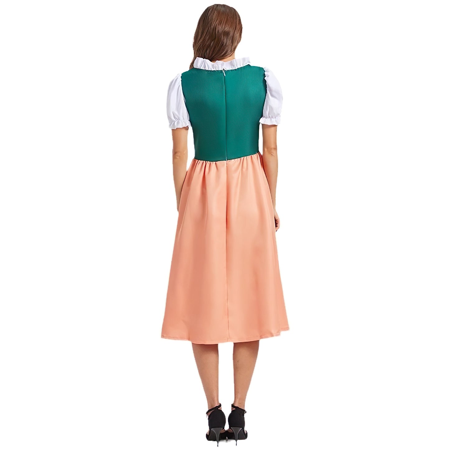 Damen Oktoberfest Dirndl Kleid 2025 | Hochgeschlossen Rotstickerei | Midi