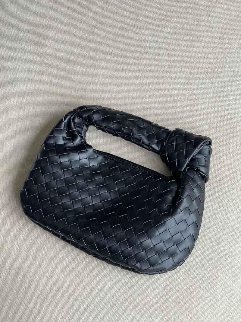 Handtasche Damen Geflochten Veganleder Schwarz