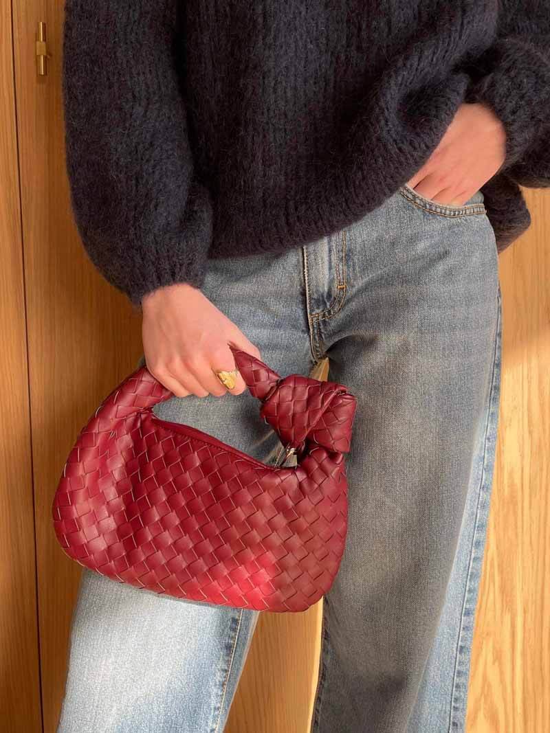Handtasche Damen Geflochten Veganleder Schwarz