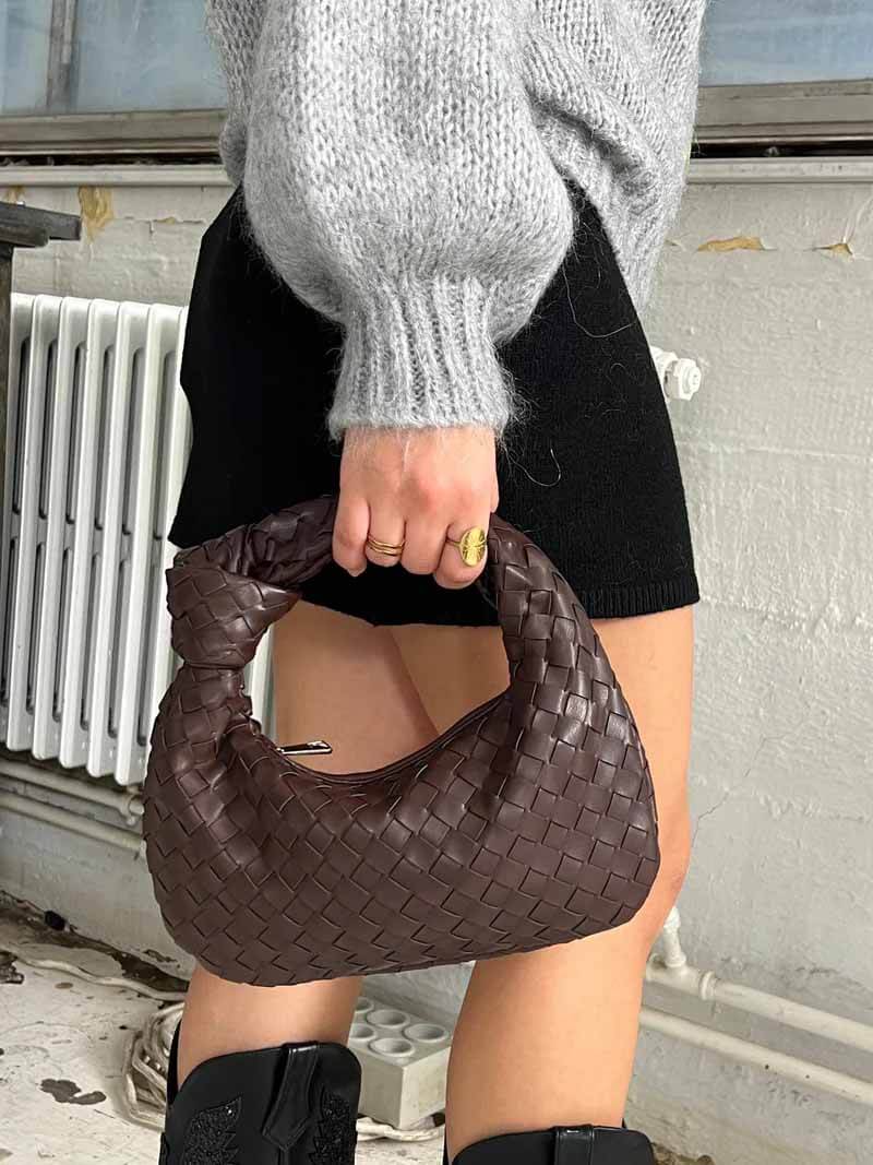 Handtasche Damen Geflochten Veganleder Schwarz