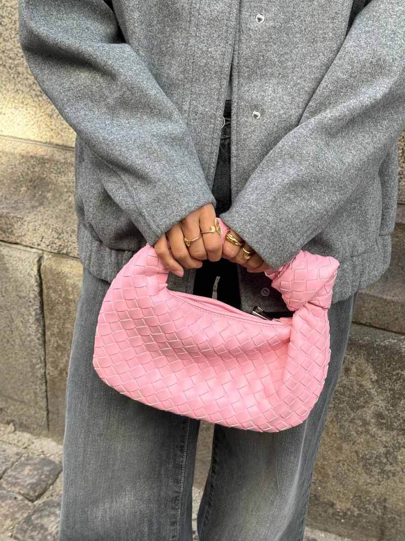 Handtasche Damen Geflochten Veganleder Schwarz