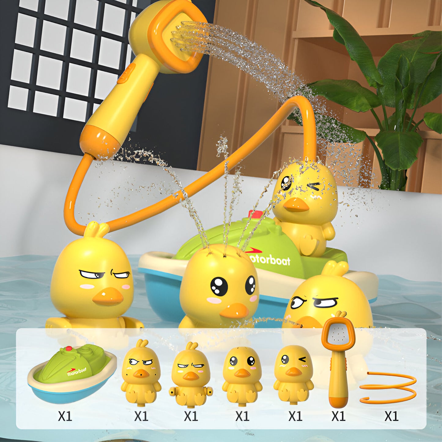 Badespielzeug Baby Ente mit Dusche Boot