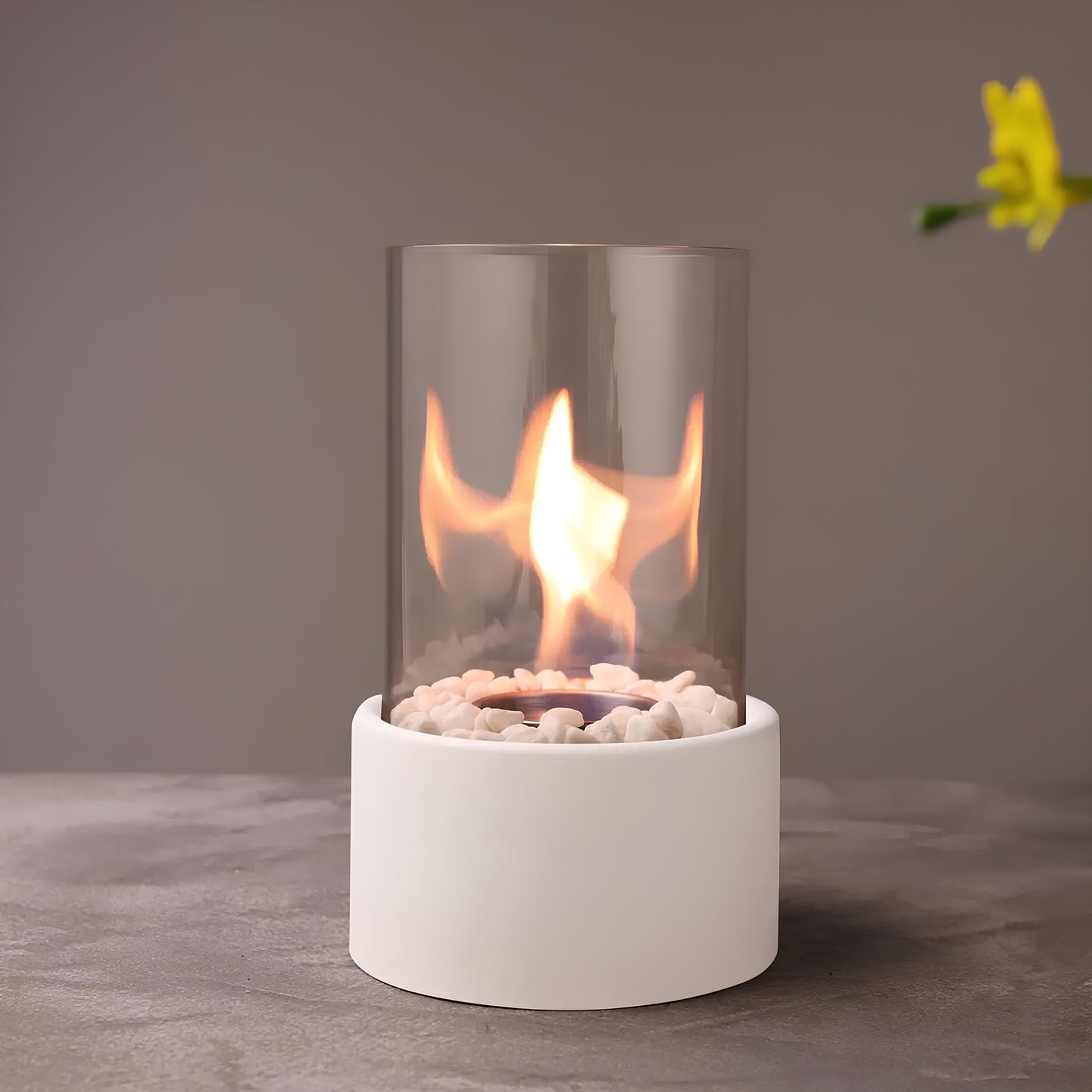 Tischfeuer Glas Metall Dekofeuer Lampe Modern