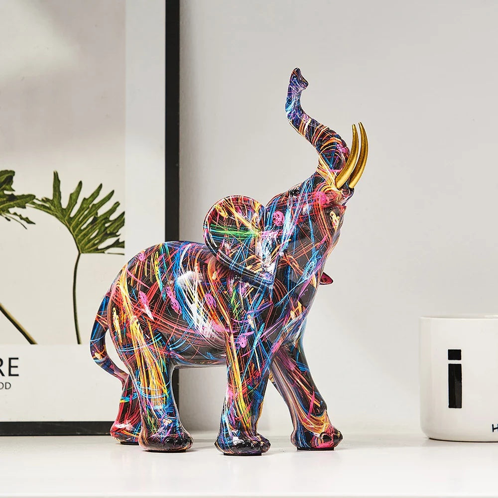 Dekofigur Bunter Elefant Harz Skulptur