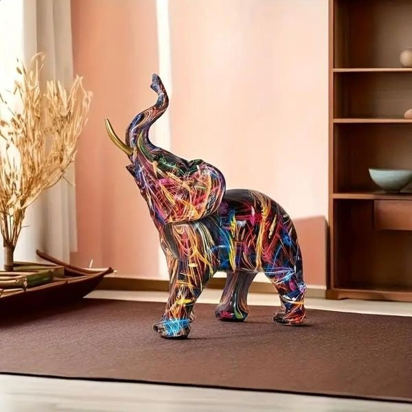 Dekofigur Bunter Elefant Harz Skulptur