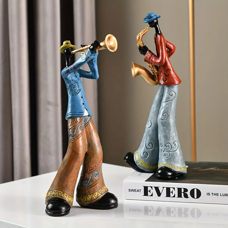 Vintage Harz Jazz Musiker Skulptur Dekoration