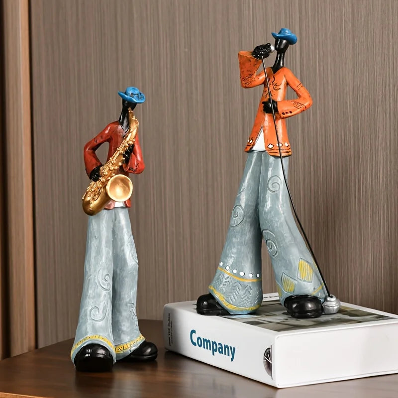 Vintage Harz Jazz Musiker Skulptur Dekoration