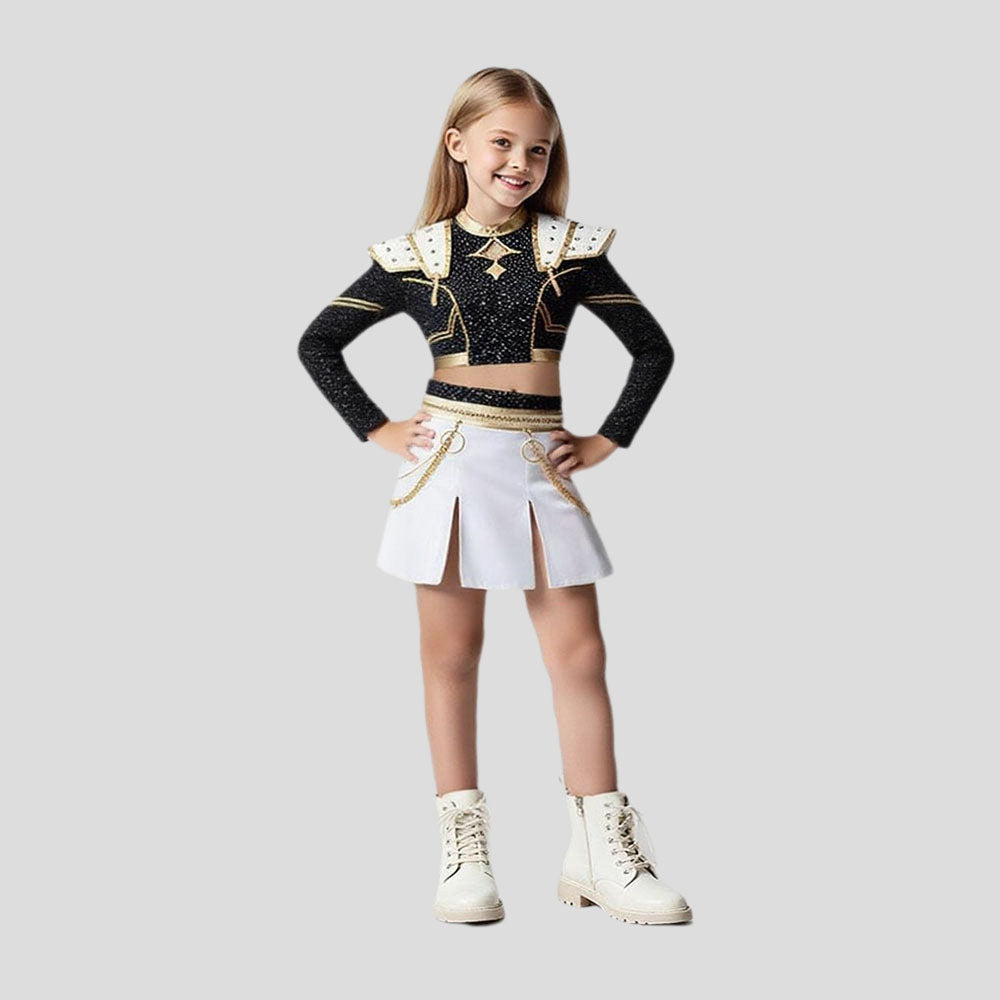 Glitzer Tanzkostüm Mädchen Schwarz Gold Set