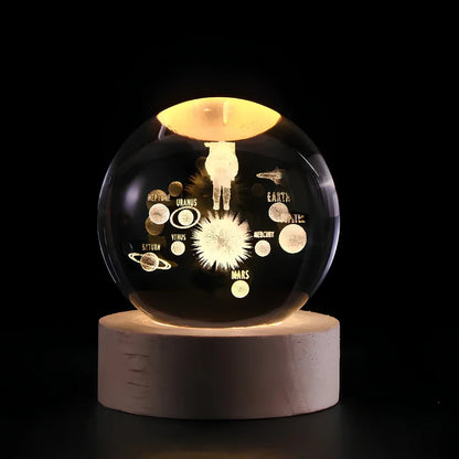 LED Nachtlicht Kristallkugel aus Glas Holzsockel