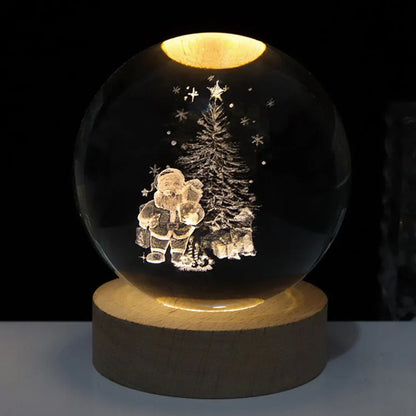 LED Nachtlicht Kristallkugel aus Glas Holzsockel