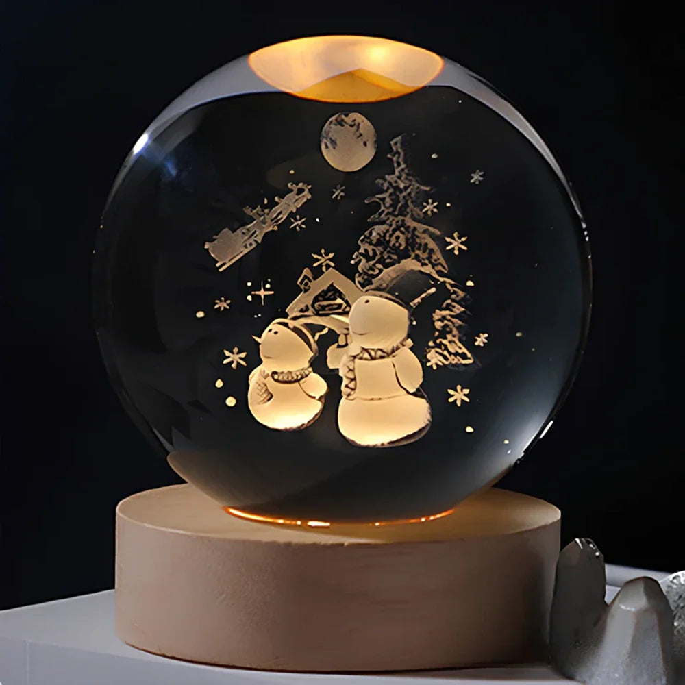 LED Nachtlicht Kristallkugel aus Glas Holzsockel