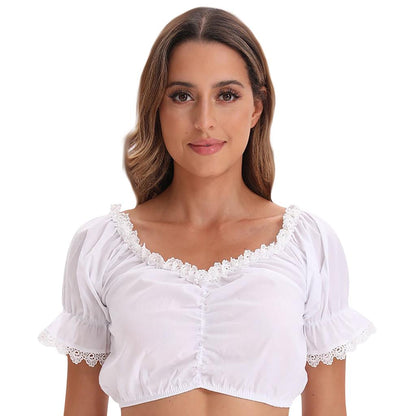 Damen Oktoberfest Dirndl Bluse | Hochgeschlossen, Kurzarm