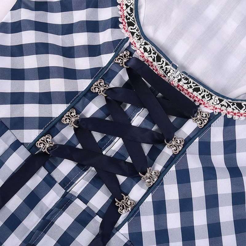 Damen Oktoberfest Kariertes Dirndl Kleid | Mini