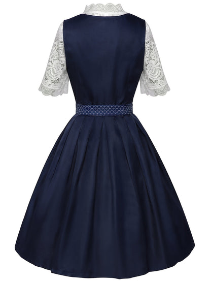 Damen Oktoberfest Hochgeschlossenes Dirndl Kleid | Midi