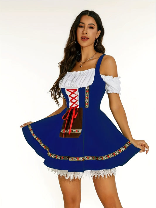 Damen Oktoberfest Schulterfrei Dirndl Kleid | Kurz Mini
