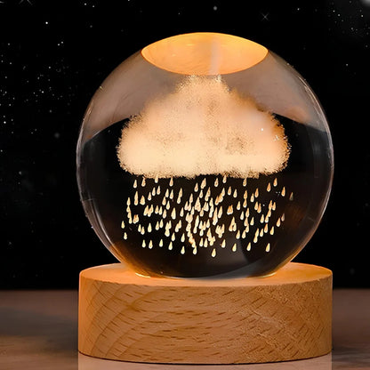 LED Nachtlicht Kristallkugel aus Glas Holzsockel