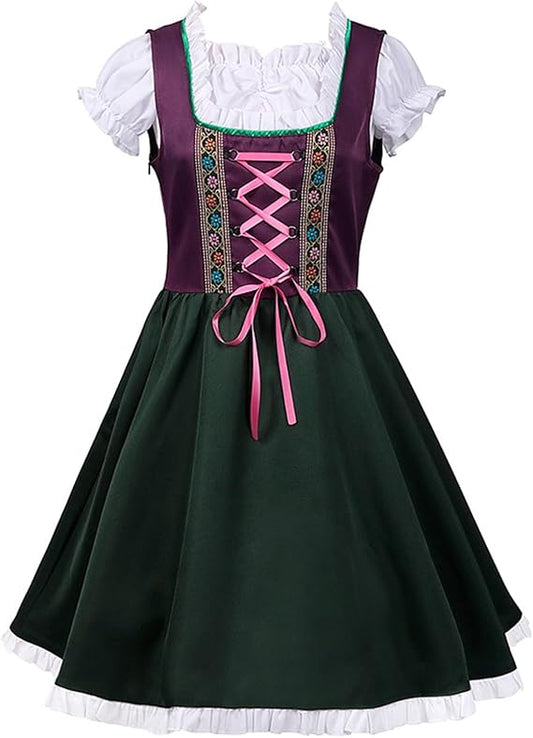 Damen Oktoberfest Lila Dirndl Kleid | Kurz Ärmellos