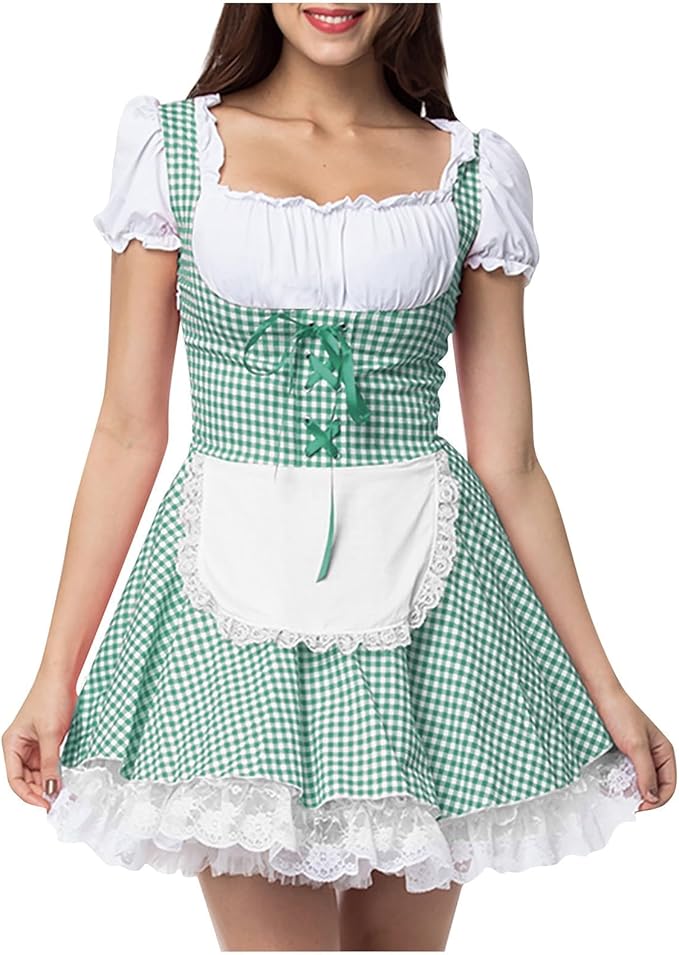 Damen Oktoberfest Dirndl Korte Mouw Geblokt