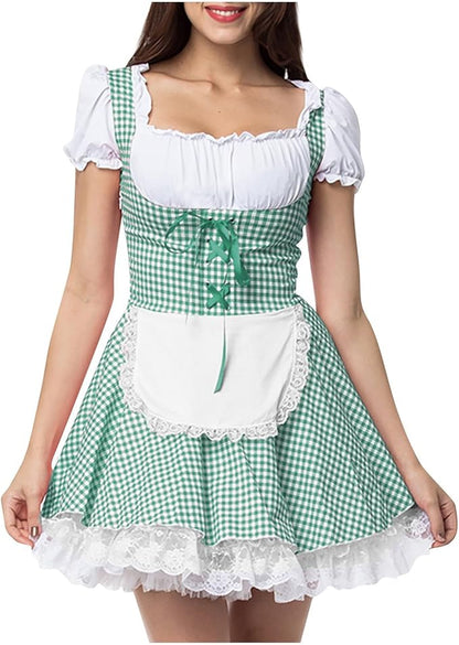 Damen Oktoberfest Dirndl Korte Mouw Geblokt