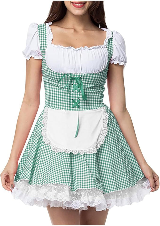 Damen Oktoberfest Dirndl Korte Mouw Geblokt