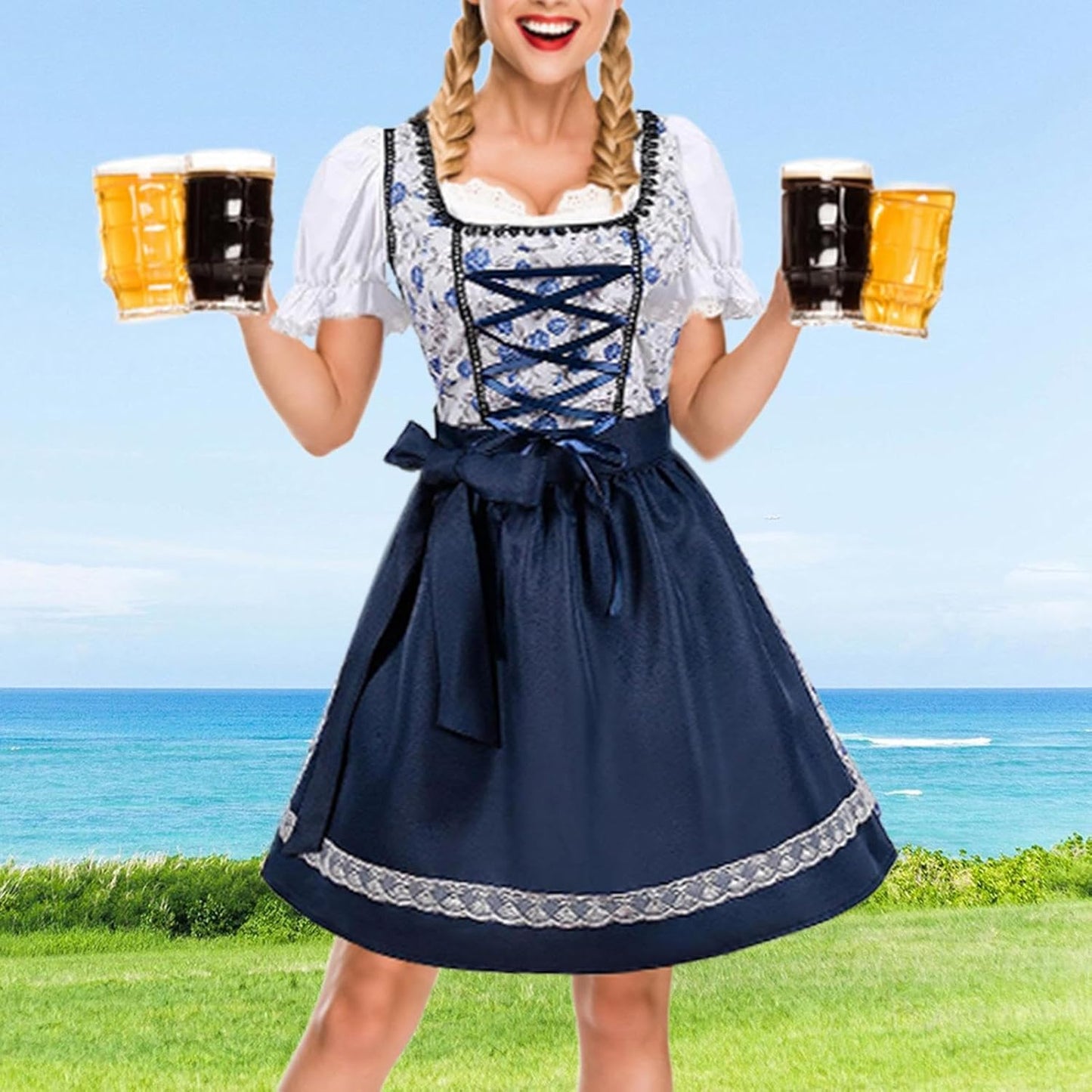 Damen Oktoberfest Dirndl Kleid 2025 Kurzarm Elegant